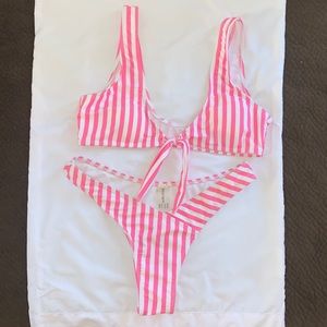 Zaful striped front knot high cut bikini